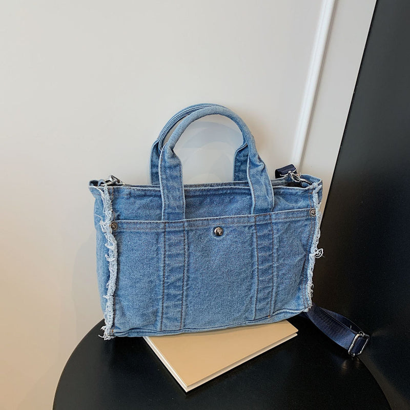 Denim Messenger Bag Large Capacity Casual Commuter Tote