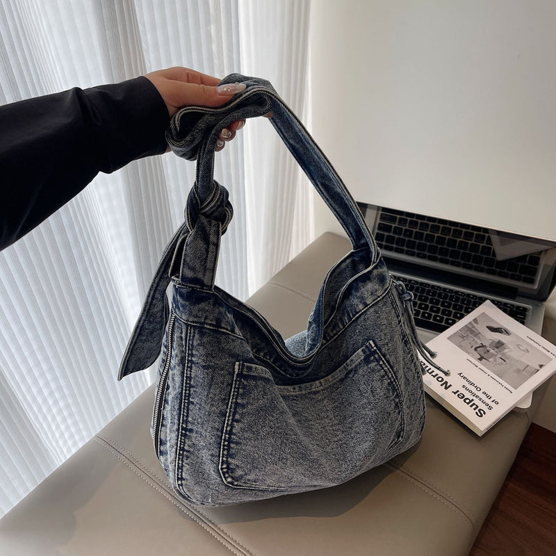 Splicing Contrast Shoulder Bag Denim Messenger Large Capacity Pillow Bag