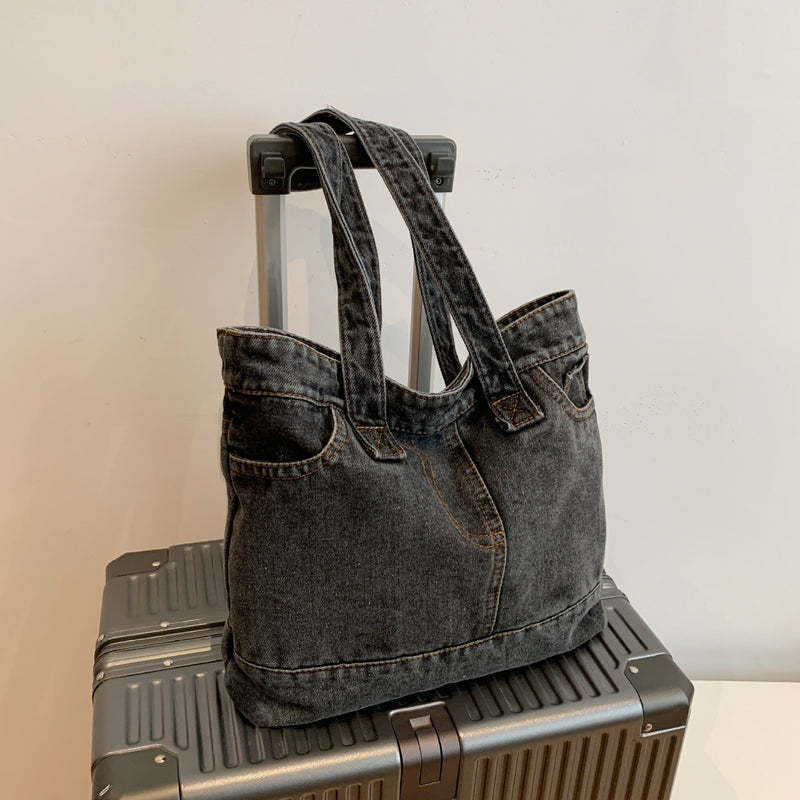 Retro Denim Shoulder Bag Large Capacity Literary Casual Versatile Commuting Tote
