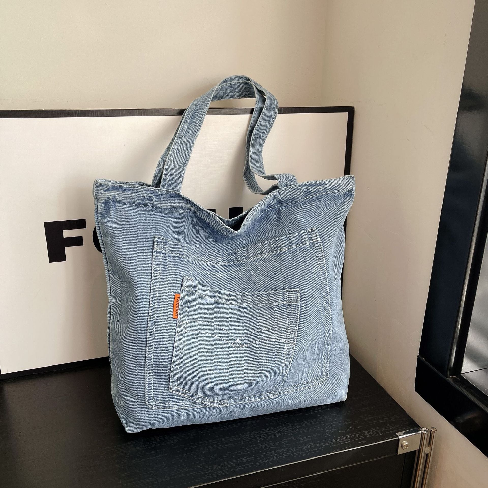 Denim Commuter Shoulder Bag Large Capacity Simple Style