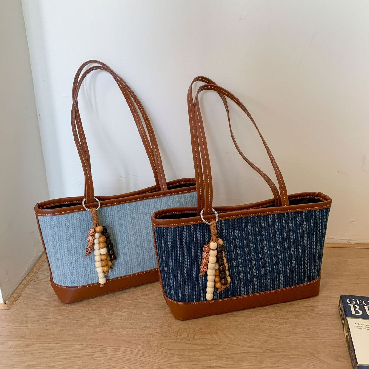 Ins Splicing Denim Tote Bag Large Capacity Women's Shoulder Bag