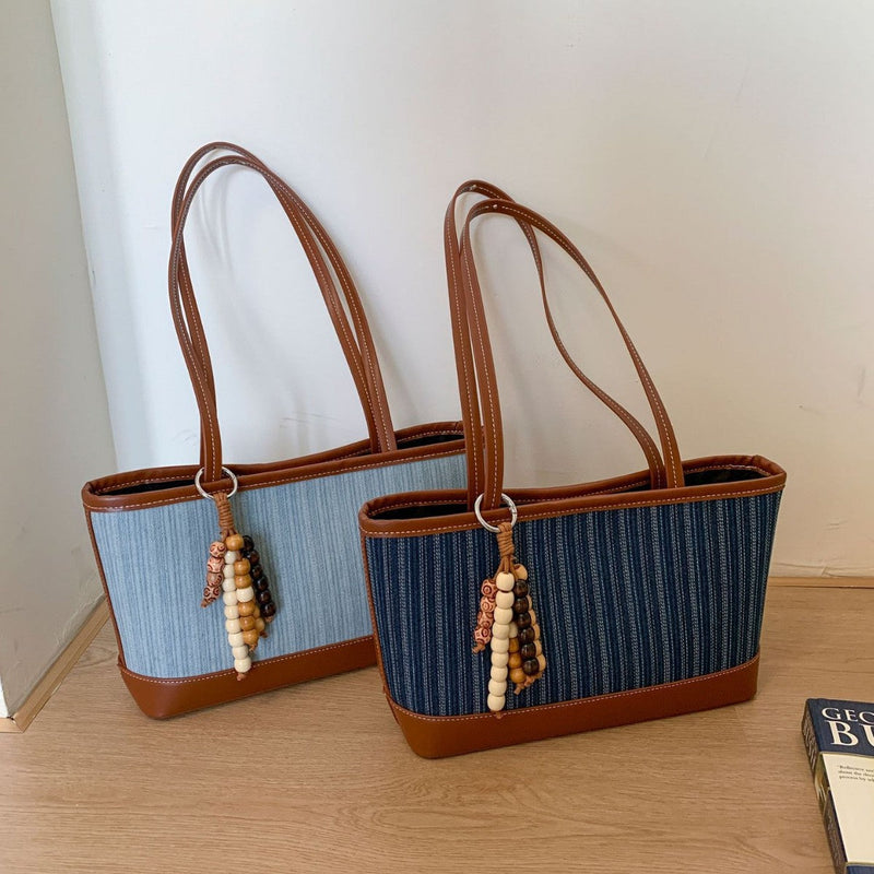 Ins Splicing Denim Tote Bag Large Capacity Women's Shoulder Bag