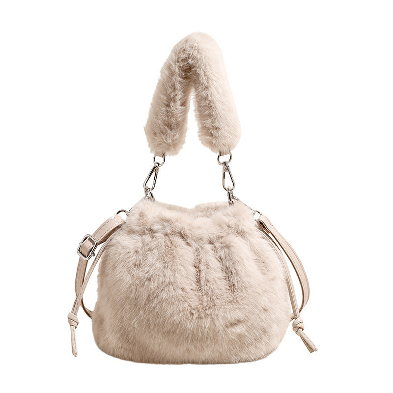 Light Luxury Plush Bucket Bag Cute Soft Handbag Shoulder Bag