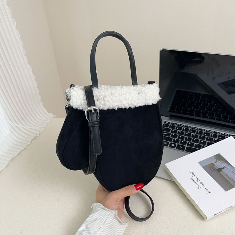 Frosted Retro Shoulder Bag Contrast Color Plush Messenger