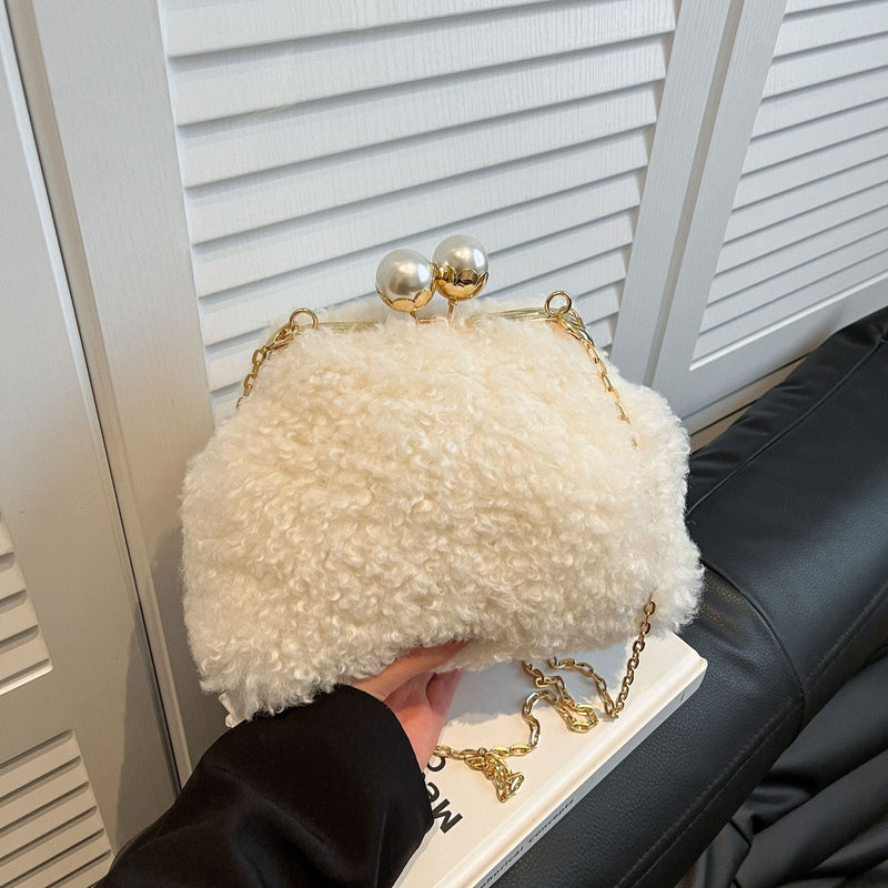 Pearl Messenger Bag with Chain Clip Plush Shell