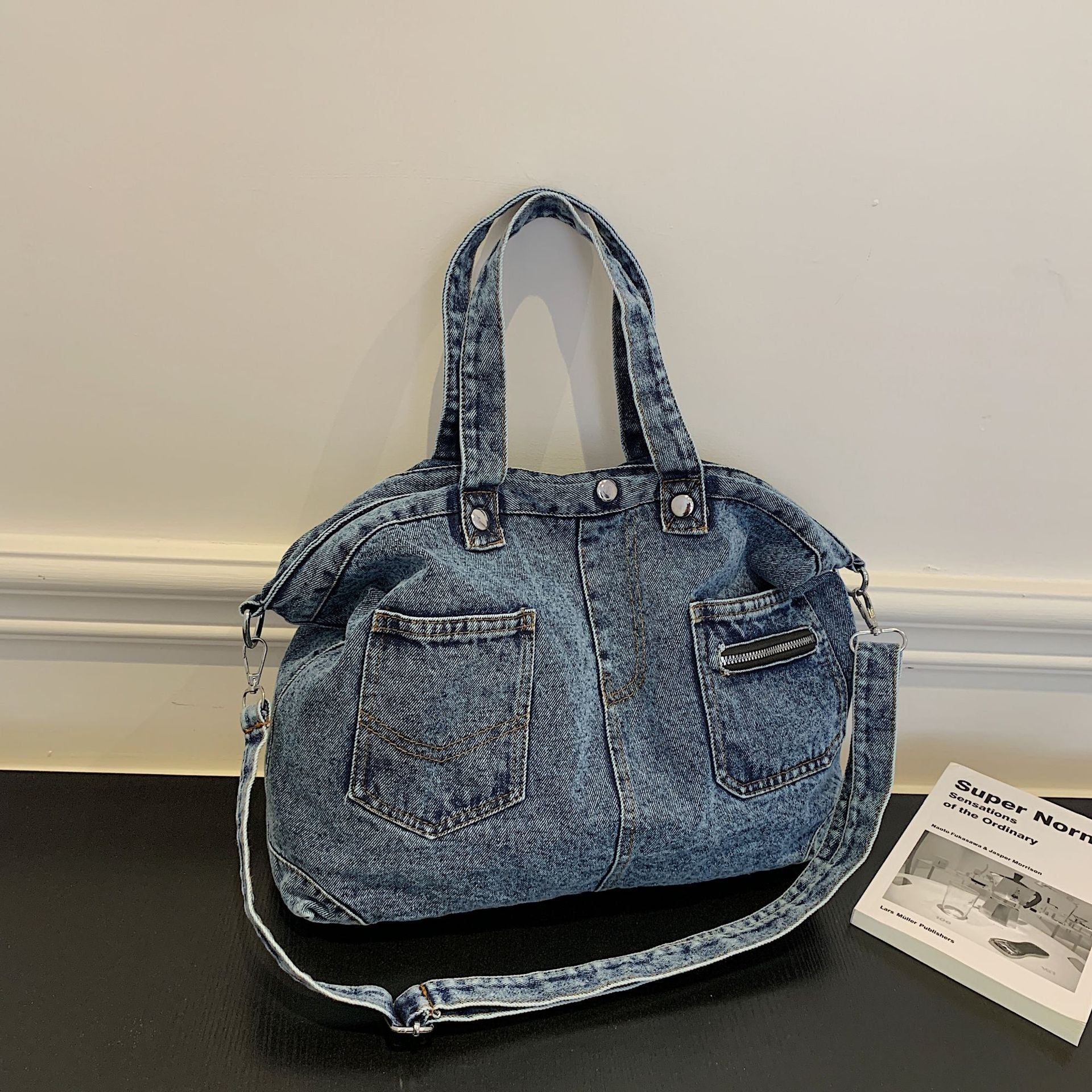 Denim Large-Capacity Shoulder Bag Casual Commuter Tote