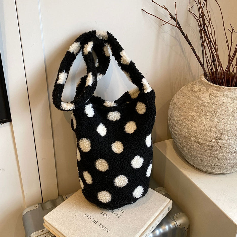 Ethnic Style Plush Bucket Bag Women's Shoulder Bag Large Capacity Retro Casual