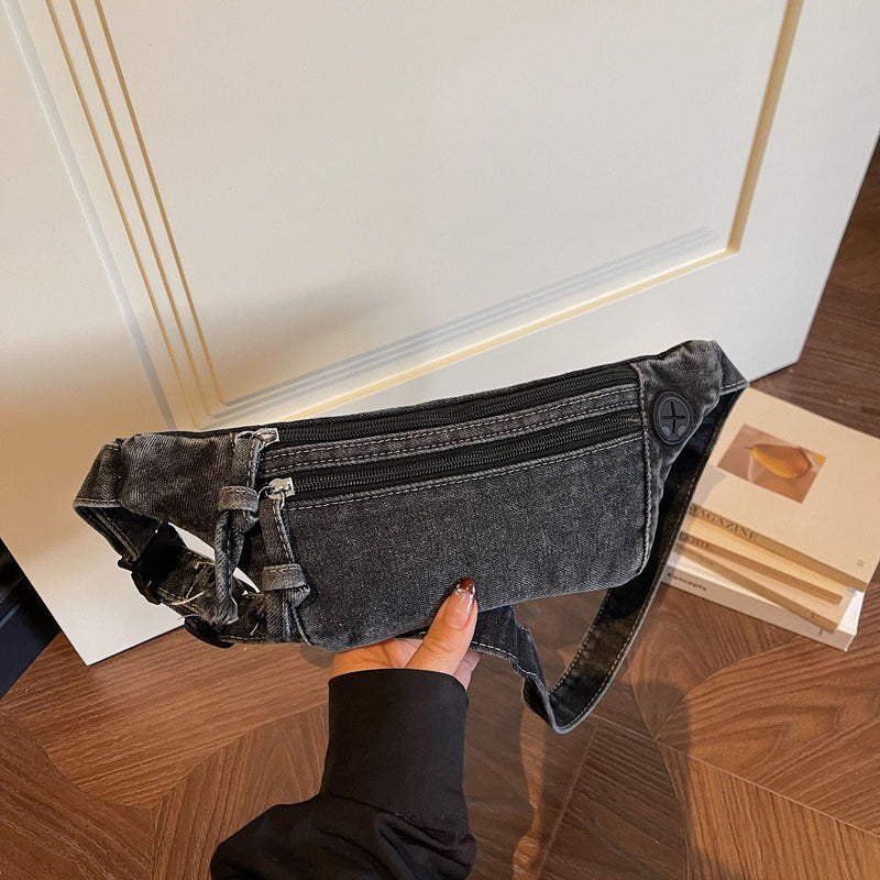 Retro Denim Fanny Pack Casual Shoulder Bag Trendy Versatile