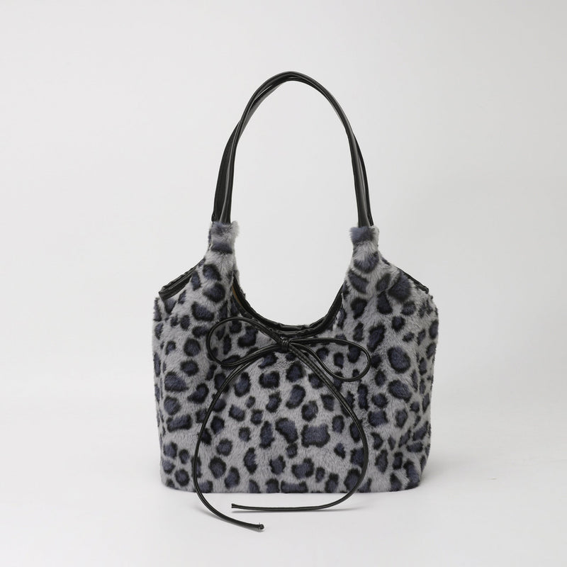 Leopard Print Plush Tote Bag for Women Light Luxury Commuter Bag