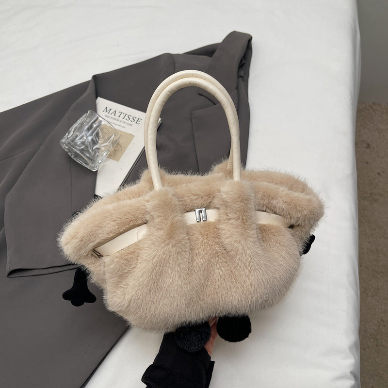 Demellier Pleated Plush Shoulder Bag - Cute Trendy Bucket Style