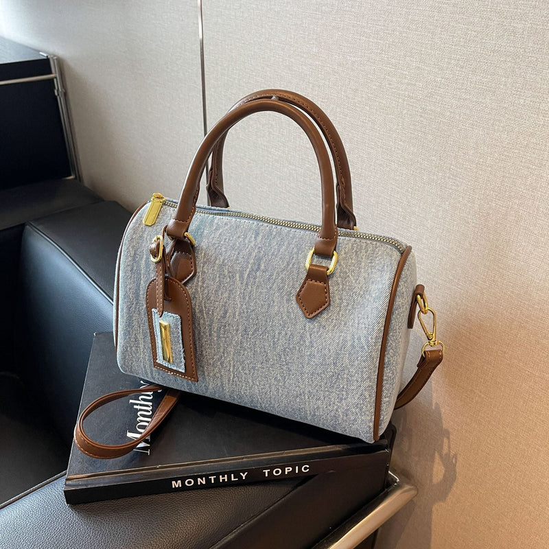 Vintage Boston Bag Denim Commuter Tote Women's Shoulder Crossbody
