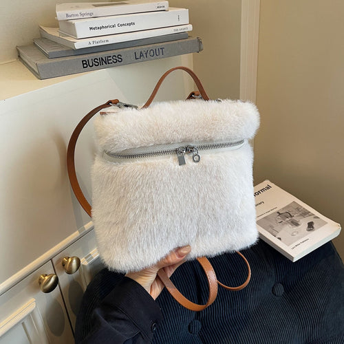 Autumn Winter Commuter Backpack Large Capacity Wool Messenger Bag