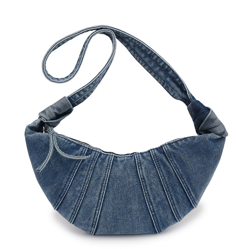 Large Capacity Pleated Denim Commuter Messenger Bag