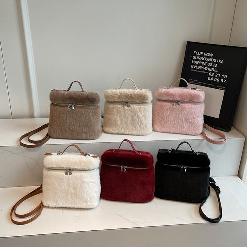 Autumn Winter Commuter Backpack Large Capacity Wool Messenger Bag