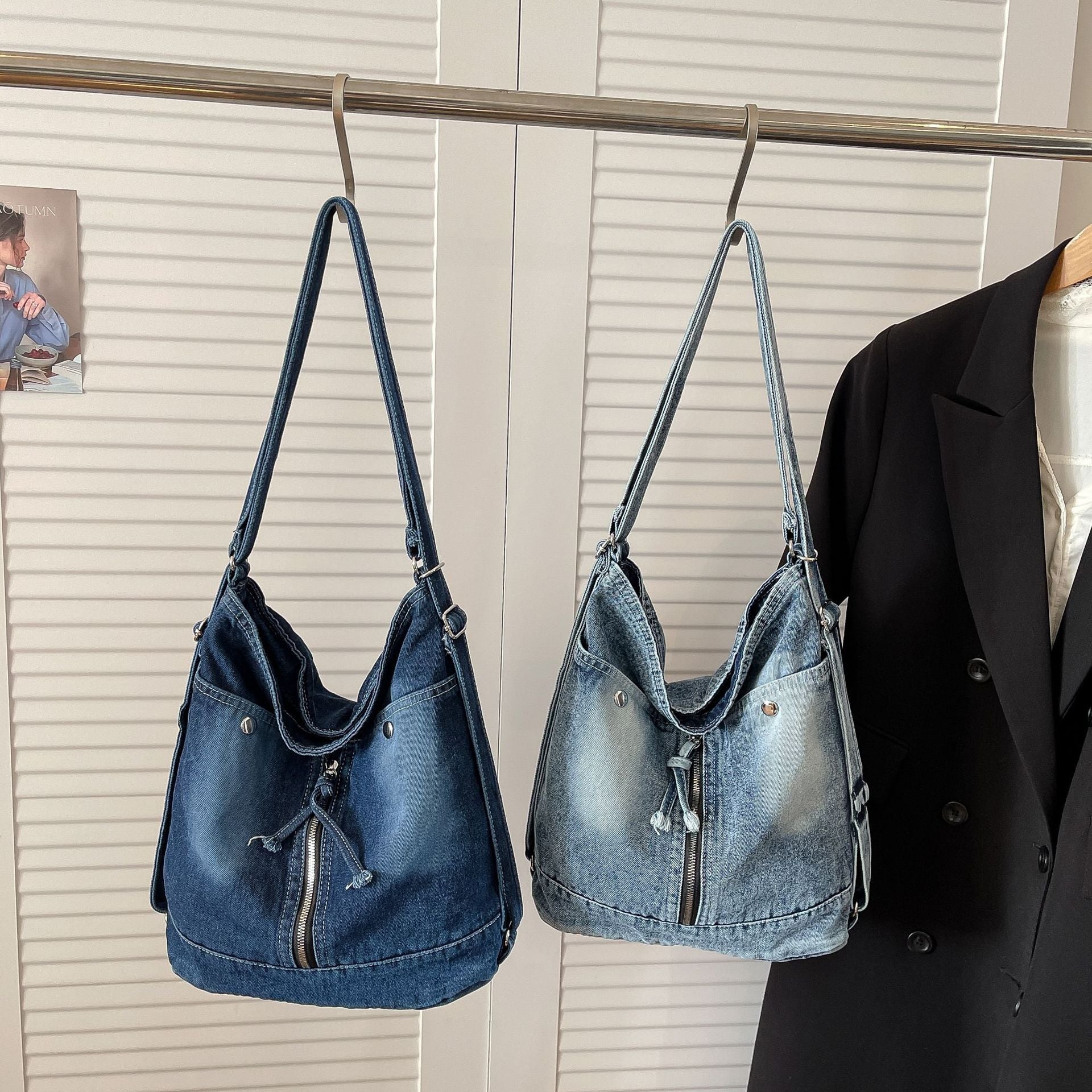 Large-Capacity Denim Backpack Daily Commuting Tote Bag