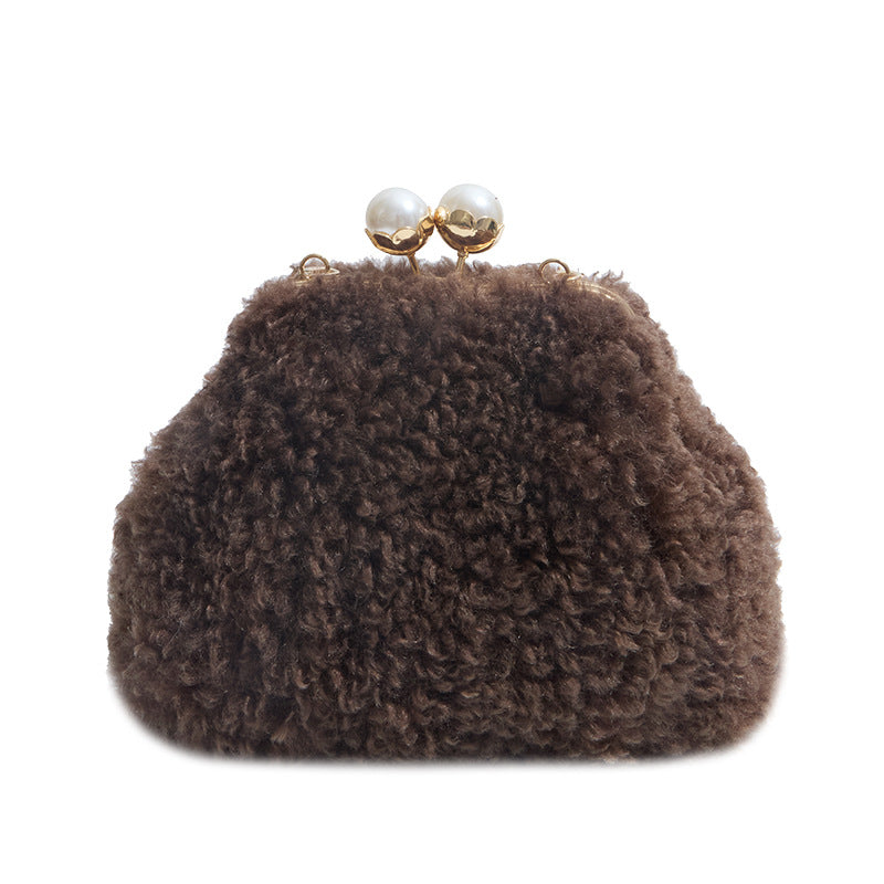 Pearl Messenger Bag with Chain Clip Plush Shell