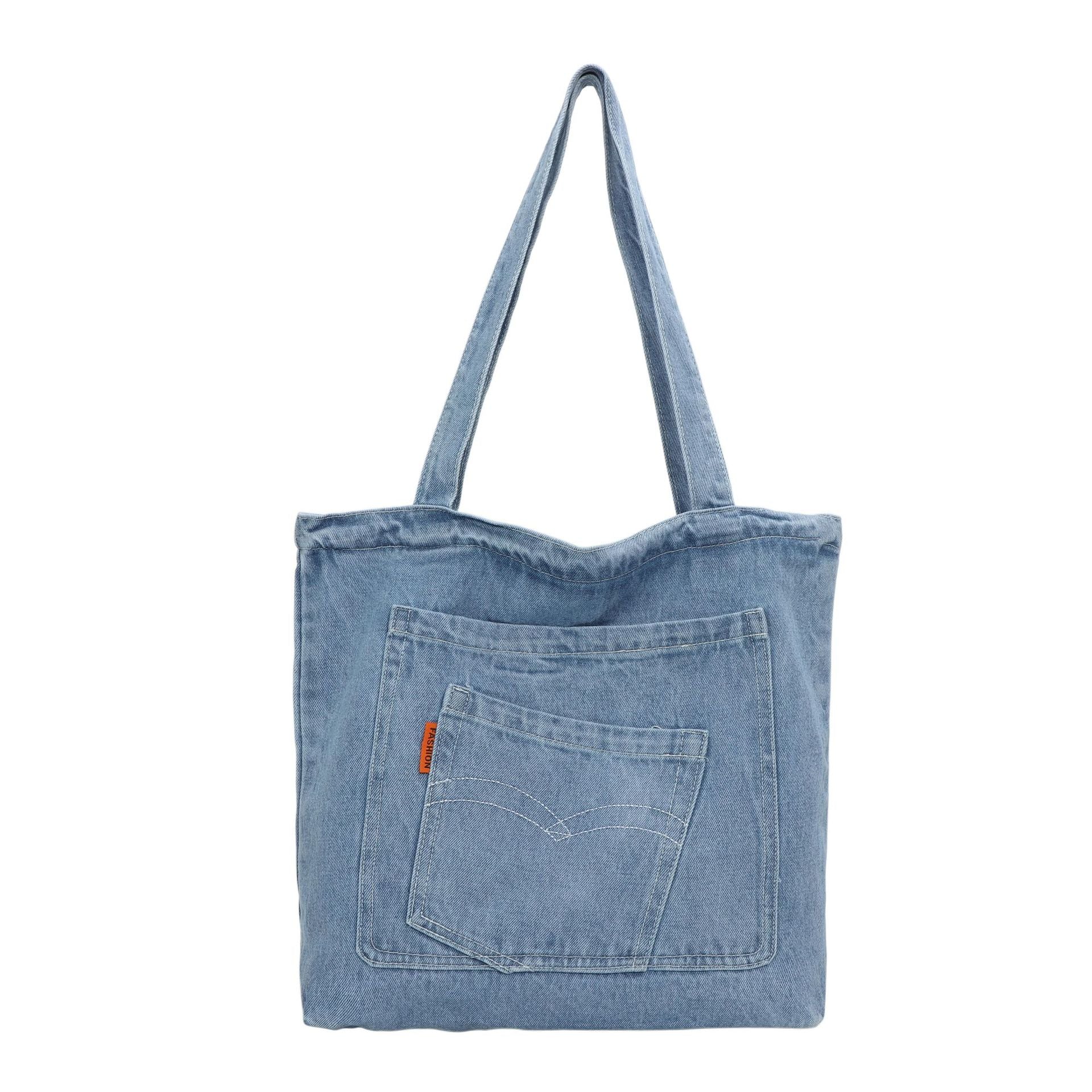 Denim Commuter Shoulder Bag Large Capacity Simple Style