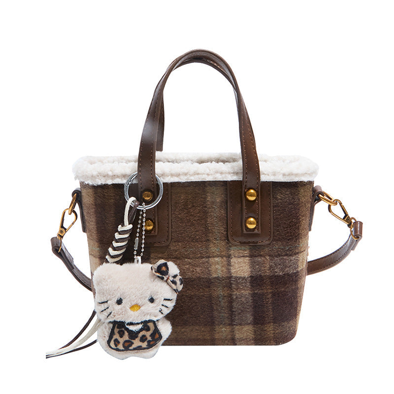 Fashionable Plaid Bucket Bag Large Capacity Messenger Bag