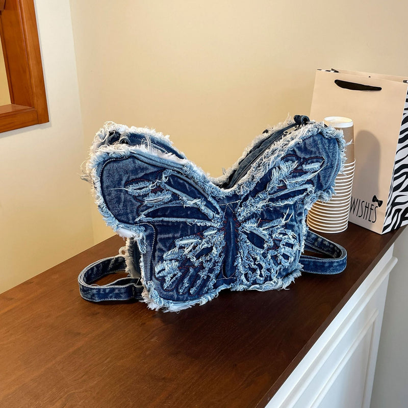 Butterfly Denim Shoulder Bag - Spice Girl Style