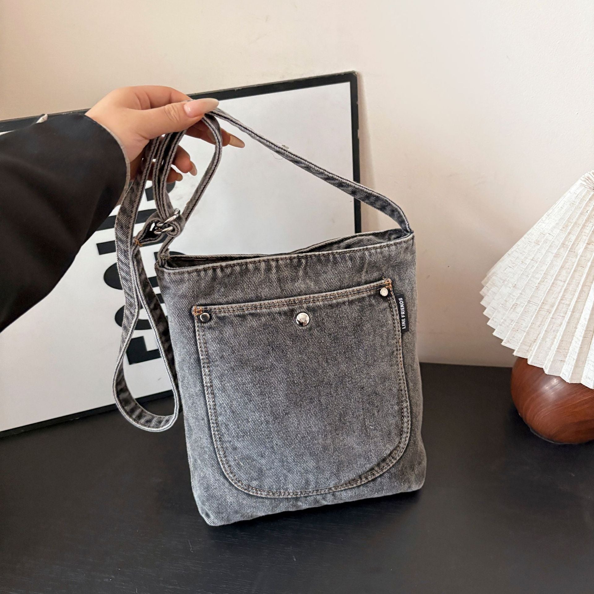 Large Capacity Retro Denim Messenger Bag for Commuting