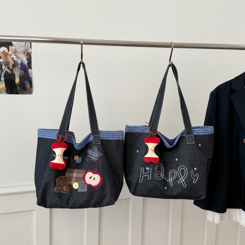 Denim Commuter Shoulder Bag Versatile Casual Tote