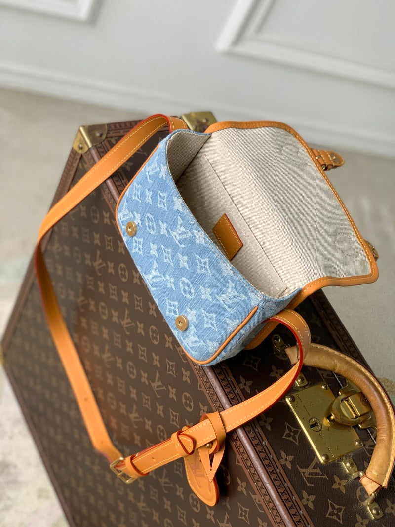 M2A647 Mini Monogram Denim Satchel Crossbody Bag